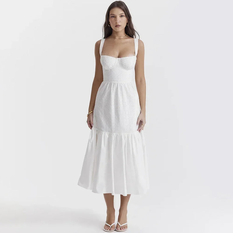 Vestido Largo Blanco de Lino y Algodón con Tirantes Finos
