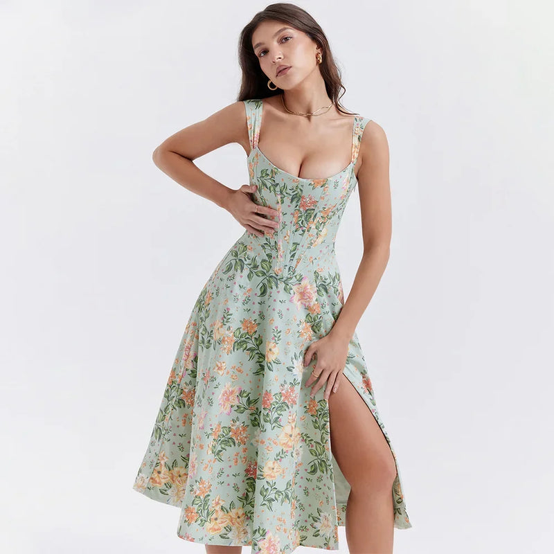 Vestido Largo Floral con Corsé – Elegancia Atemporal para Verano y Eventos